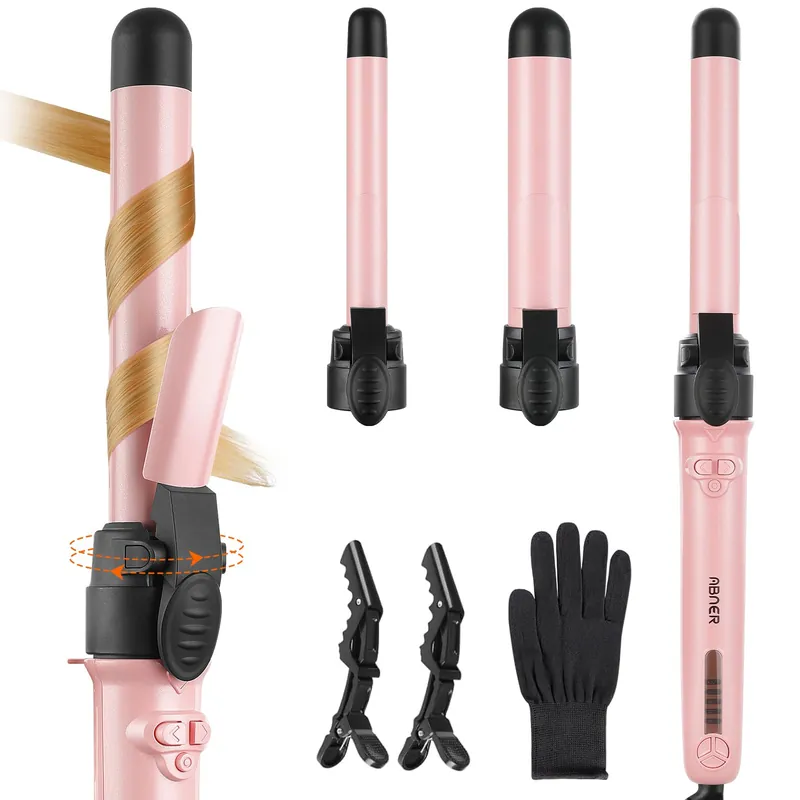Rotating Curling Iron Set, Automatic Curling Wand for Long Hair Easy to Use Hair Curler Get Effortlessly-Chic Beach Waves 3 Sizes Ceramic Barrel 0.75" 1" 1.25" to 430°F with Home Button, Dual Voltage
