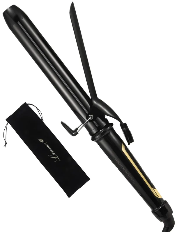 LANVIER 1.25 Inch Curling Iron, Extra Long Barrel 1 1/4 Inch Curling Iron for Long Hair up to 450F, Worldwide Dual Voltage Hair Curler for Traveling, Hair Waving Style Tool Black