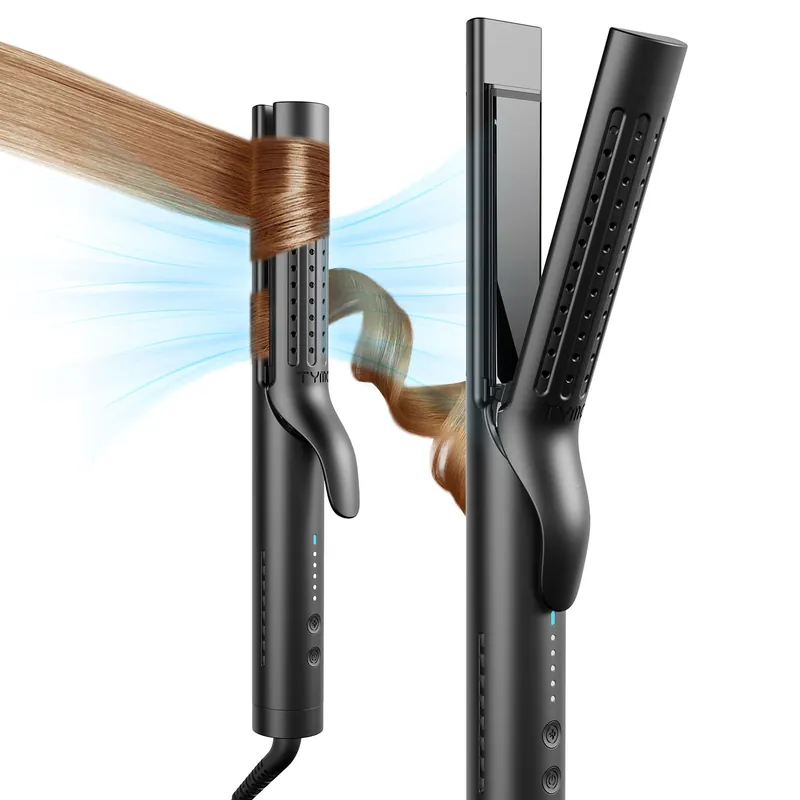TYMO Airflow 2.0 Curling Iron Flat Iron - Hair Straightener and Curler 2 in 1, 1.25 Inch Curling Wand for Long Short Hair, Dual Voltage for Travel, 54 Million Ionic, Anti-Tangle, 5 Temps, Black