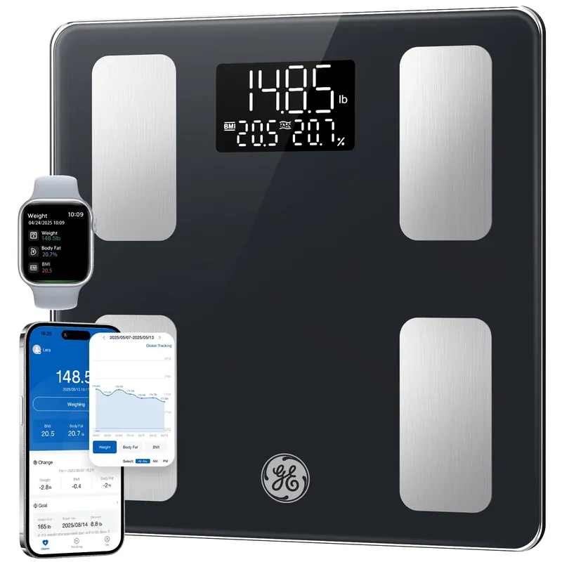 GE Smart Scale for Body Weight and Fat, Digital Bathroom Scales BMI Body Fat - Bluetooth 13 Body Composition Monitor for Muscle Mass People with App, Accurate 400lb Weighing, Battery-Black