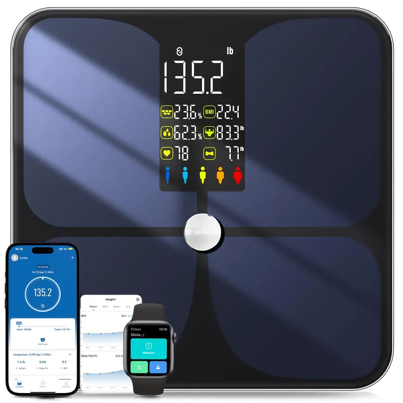 Lepulse Scale for Body Weight, Smart Digital Bathroom Weight Scale with BMI Muscle Mass 20 Body Composition Metrics,4.68"Large Display Body Fat Scales, Heart Rate, Accurate Bluetooth Weighing with App