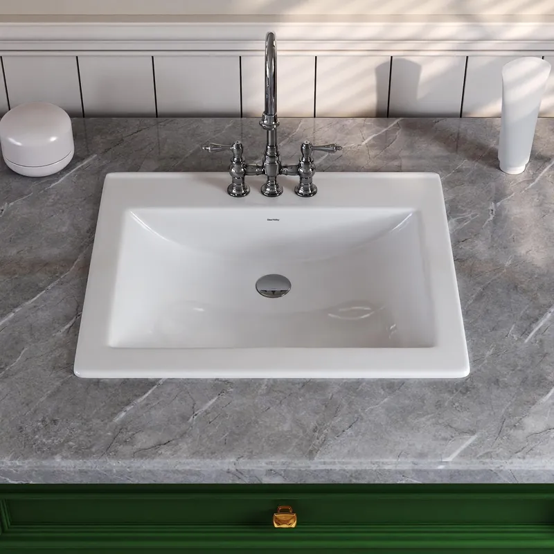 DeerValley 21x18 Inch Rectangular Ceramic Drop-in Bathroom Sink, Under Counter Vessel Sink with Overflow, White Vanity Basin, DV-1DS0122