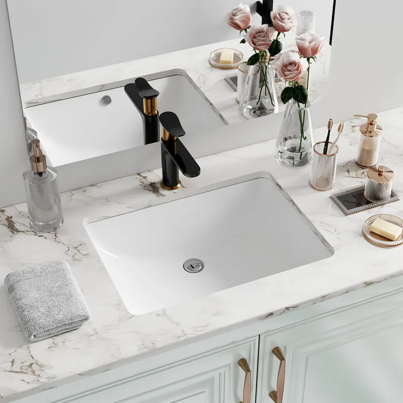 Undermount Bathroom Sink Rectangle, Hugsleek Interior Bowl Size 18 x 13 inch White Porcelain Ceramic Vessel Sink Under Counter Exterior Size 20x15in Rectangular Bath Sink Basin Lavatory Fireclay