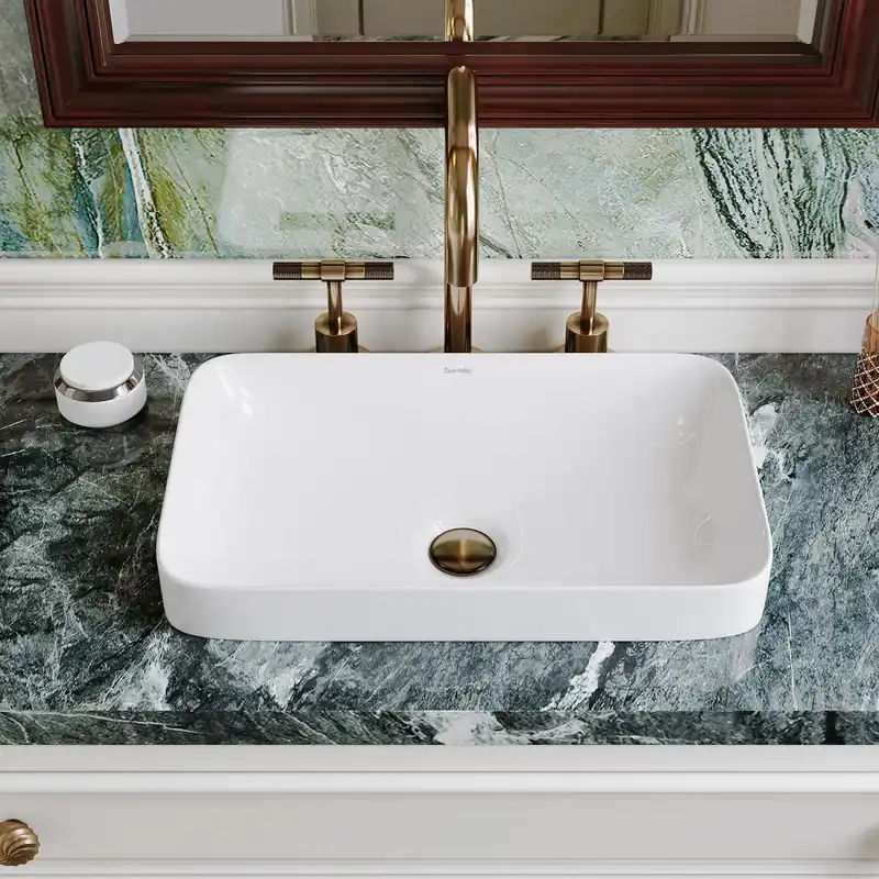 DeerValley Bathroom Vessel Sink, 19.29‘‘ x 11.81‘‘ x 4.72‘‘ Semi Recessed Bathroom Sink Rectangular White Ceramic Sinks for Bathroom Modern Bath Sink Bowl Vanity Sinks Above Counter Basin DV-1V0047