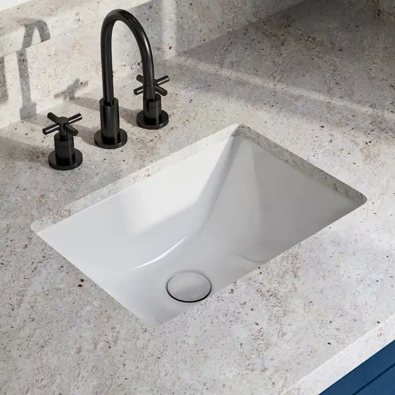 18W" x 13D" Undermount Bathroom Sink, Los Flexi Compact Rectangular 18 Inch Ceramic Undermount Lavatory Sinks for Small Bathrooms, White Undercounter Vanity Sinks with Overflow