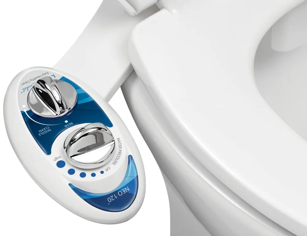 LUXE Bidet NEO 120 - Single Nozzle, Self-Cleaning, Non-Electric Bidet Attachment for Toilet Seat, Adjustable Water Pressure, Rear Wash (Blue)