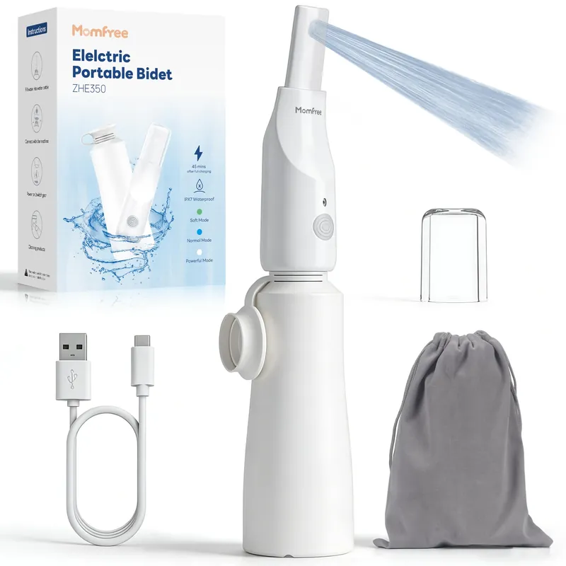 Momfree Portable Bidet for Travel - Rechargeable Electric Travel Bidet Peri Bottle with Adaptor & 3 Speed Modes, IPX7 Waterproof Portable Bidet for Women Men Baby Pregnancy Postpartum Personal Hygiene
