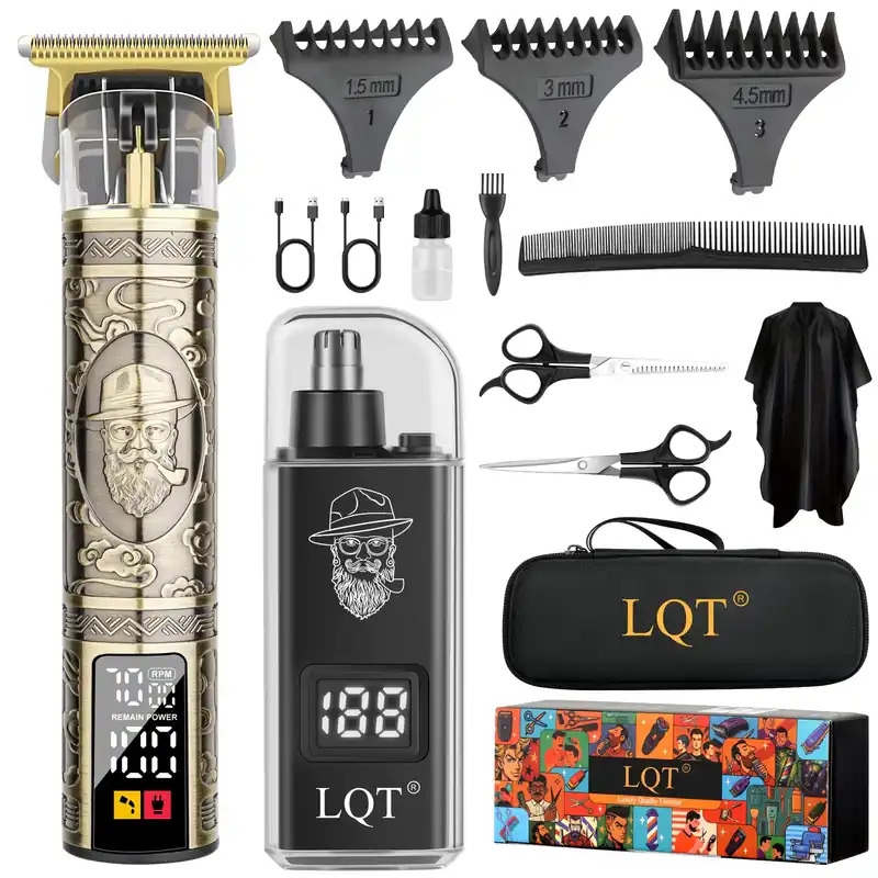 LQT Hair Clippers for Men 2 in 1 Beard and Mustache Trimmer for Men T Liners Zero Gap Trimmers Electric Cordless Nose and Ear Hair Trimmer Grooming Kit with Bag, to Son Husband Father Men‘s Gifts
