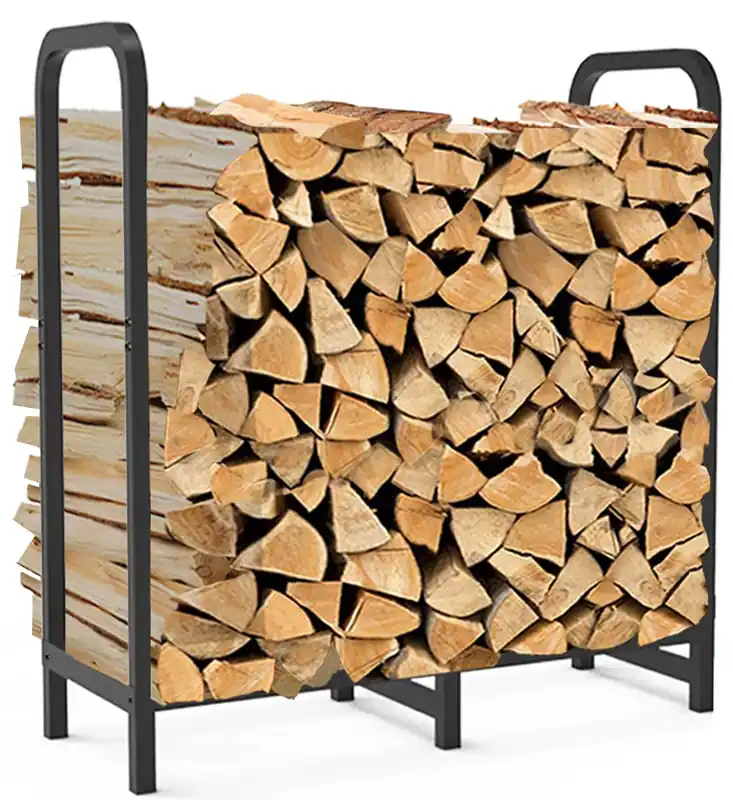 Tikimilor 2.8ft Firewood Rack Holder, Adjustable Heavy Duty Fire Log Stacker Stand for Fireplace, Outdoor Indoor Metal Wood Pile Storage Organizer, Patio Logs Stand tool, Black