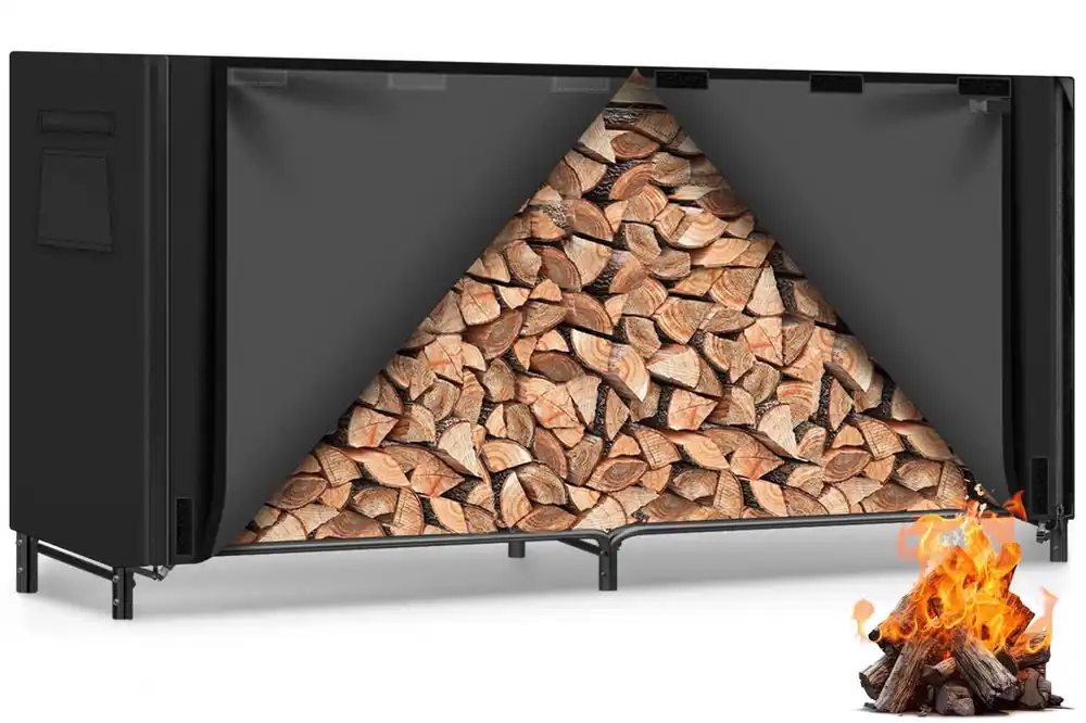 Gtongoko 8FT Firewood Rack Outdoor with Cover, Heavy Duty Wood Storage Racks with 600D Oxford Weather Resistant Waterproof Fabric Cover, Outdoor Firewood Holder