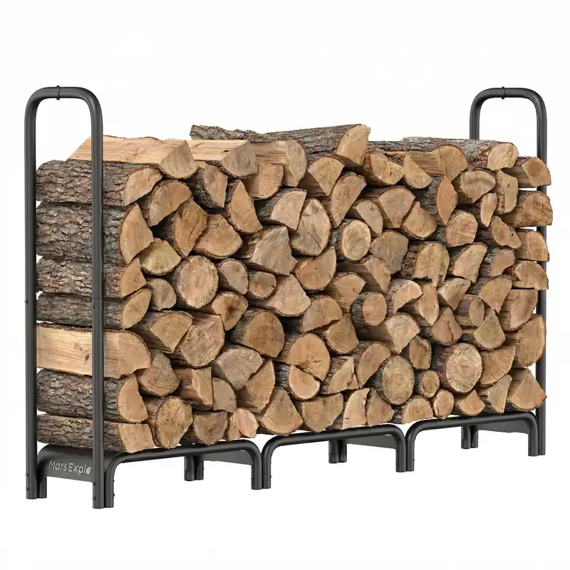 Mars Explo Firewood Rack 6ft, Heavy Duty Fire Wood Storage Racks for Indoor & Outdoor, Metal Log Holders for Firewood,Fireplace Wood Pile Storage Stacker Organizer, Black