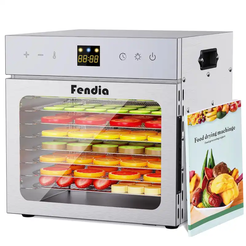 Dehydrators for Jerky, 8 Stainless Steel Trays, 600W Fruit Dehydrator, 24H Timer and 190°F Temperature Control, Overheat Protection, Food Dryer for Jerky, Herbs, Fruit, Dog Treats