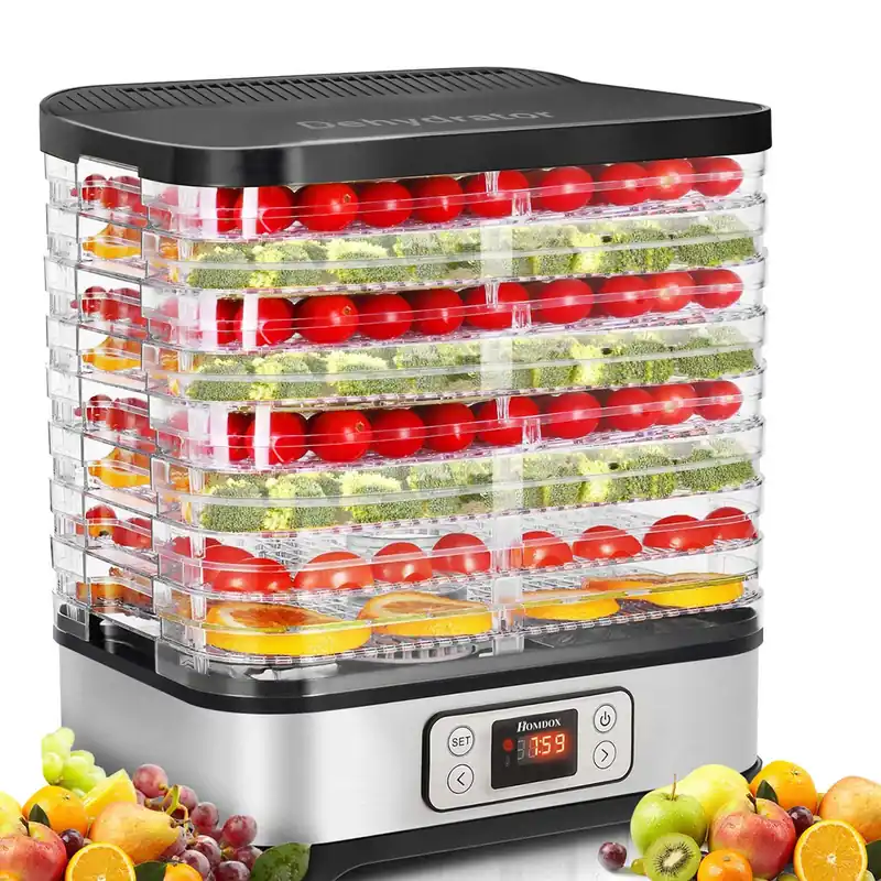 Homdox Food Dehydrator for Jerky & Fruit, 8 BPA-Free Trays, 72H Timer & Temp Control 158°F, 400W Dehydrator Machine for Herbs, Veggies, Meat, Dog Treats, Fruit Roll Sheet Included