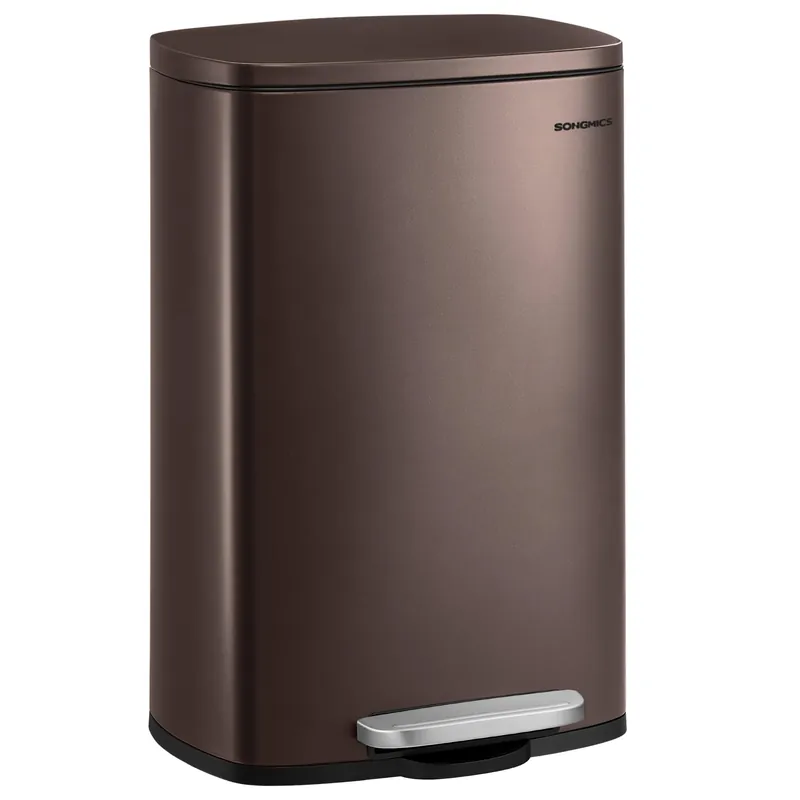 SONGMICS 13 Gallon (50 L)13 Gallon (50 L) Trash Can, Stainless Steel Kitchen Garbage Can, Recycling or Waste Bin Trash Can, Stainless Steel Kitchen Garbage Can, Recycling or Waste Bin, Soft Close, Step-On Pedal, Removable Inner Bucket, Brown ULTB50BR