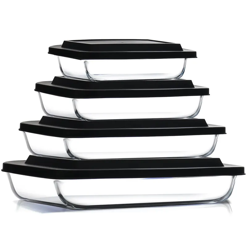 Nestl 8pc Glass Baking Dishes for Oven, Glass Food Storage Containers with Lids, Leakproof Casserole Dishes for Oven with Lid, Cooking, Microwave Oven Freezer Safe Bakeware, 9x13 Lasagna Pan Black