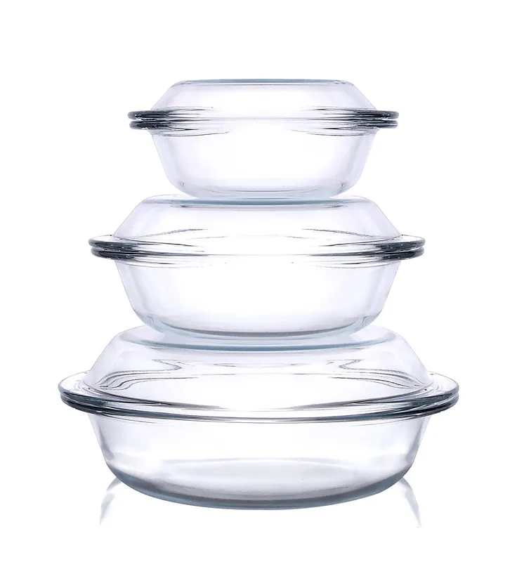 Set of 6 Round Glass Casserole Dishes, Nesting Glass Baking Dish Set with Lid, Oven, Freezer and Dishwasher Safe. - 0.5QT+1QT+1.8QT