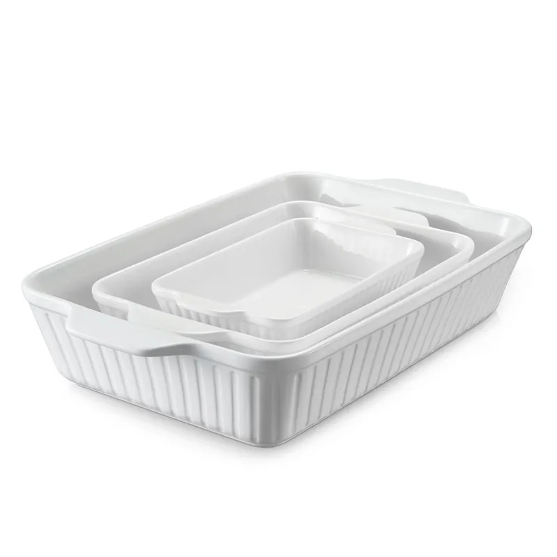 DOWAN Casserole Dishes for Oven, Baking Dishes Set, Ceramic Bakeware Sets of 3, Lasagna Pan Deep, Rectangular Baking Pan Set with Handles for Baking, Casserole, Kitchen, Wedding Gift, Soft White (15.6‘‘/12.2‘‘/8.9‘‘)