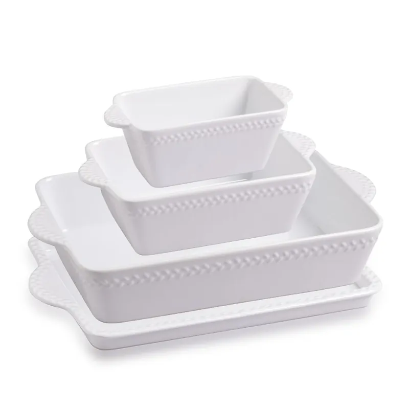 Sweejar Ceramic Baking Dish Lasagna Pans with Trivet, Rectangular Bakeware for Cooking, Kitchen, Cake Dinner, Banquet, 15.3x 9.6 x 2.8 Inches of Casserole Dishes(White)