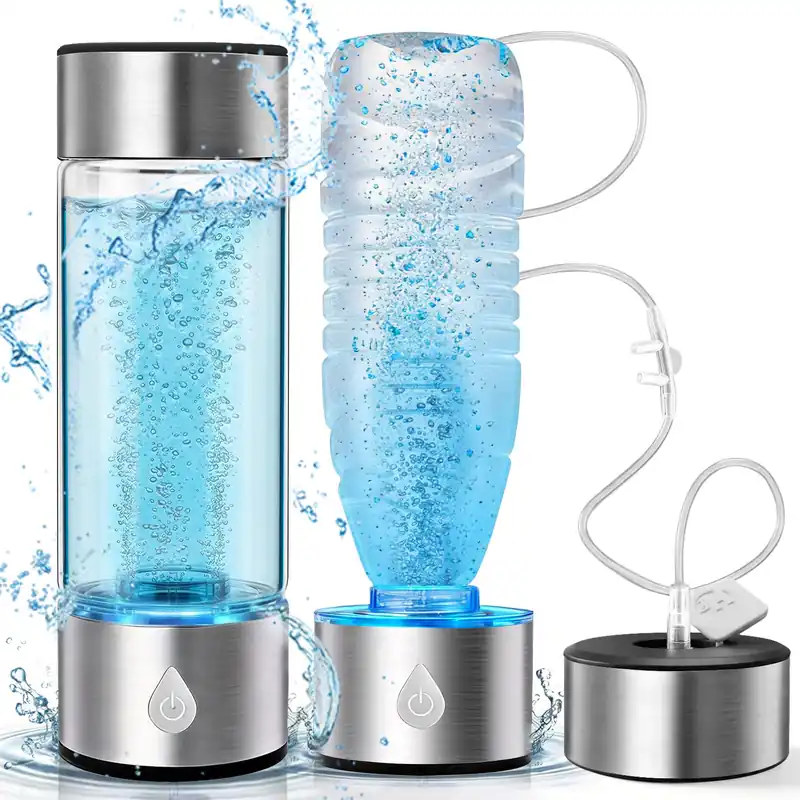 Hydrogen Water Bottle Generator 3 in 1, Hydrogen Water Mark Up to 4000PPB, SPE/PEM Tech-3 Min Hydrogen Rich for Drinking and Inhalation, Auto Clean, Portable for Home Gym Office Travel (16OZ,Sliver)