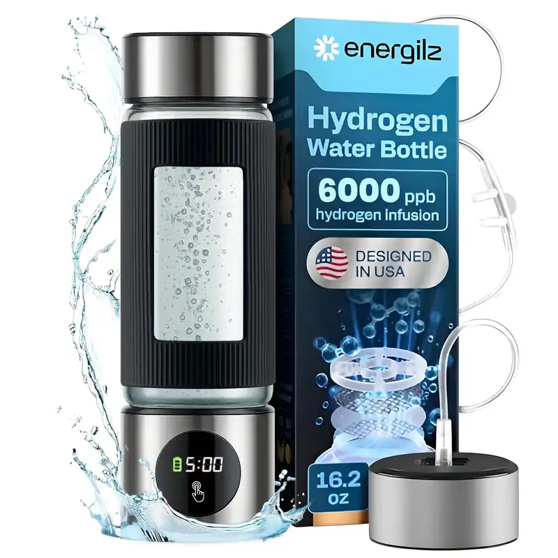Energilz Hydrogen Water Bottle 16.2 oz (480 ml) Hydrogen Water Generator 6000 PPB Hydrogenator Machine SPE/PEM Ionizer Generator (Silver)