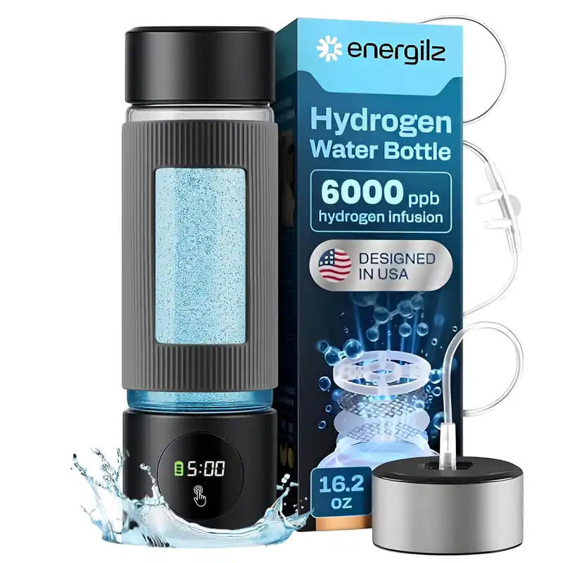 Energilz Hydrogen Water Bottle 16.2 oz (480 ml) Hydrogen Water Generator 6000 PPB Hydrogenator Machine SPE/PEM Ionizer Generator (Black)