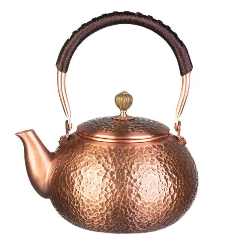 Copper Tea Kettle for Stovetop Handmade Solid Copper Pot without Coating, Extra Thick Stove Top Tea Kettle Teapot, Hammered Teapot for Stovetop (1200ML)