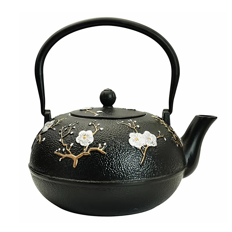 YJX 60.9oz Large Cast Iron Teapot for Stovetop, Japanese Tetsubin, Heavy and Durable Tea Pot, Tea Kettle with Stainless Steel Infuser for Loose Tea, Floral Pattern(1800ML)