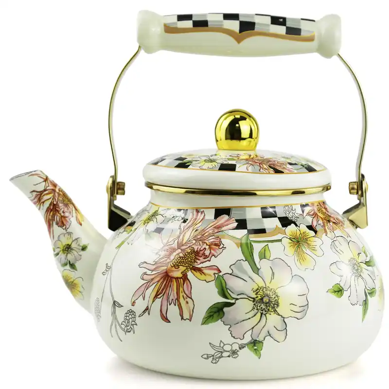 Enamel Tea Kettle, Bohemia 2.5L Vintage Floral Enamel Steel Teapot for Stovetop - No Whistling, Lead-Free, Retro Decor & Hot Water/Coffee Tea Pot, Ideal Housewarming/Wedding Gift