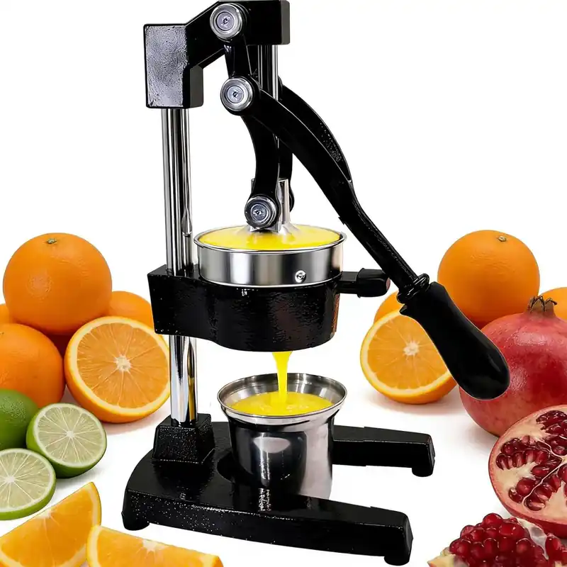 XYJBHB Commercial Heavy Duty Manual Citrus Juicer Press - Professional Cast Iron Hand Orange Squeezer with 304 Stainless Steel Strainer & Cup - Fruit Extractor for Pomegranate, Lemon, Lime - Black