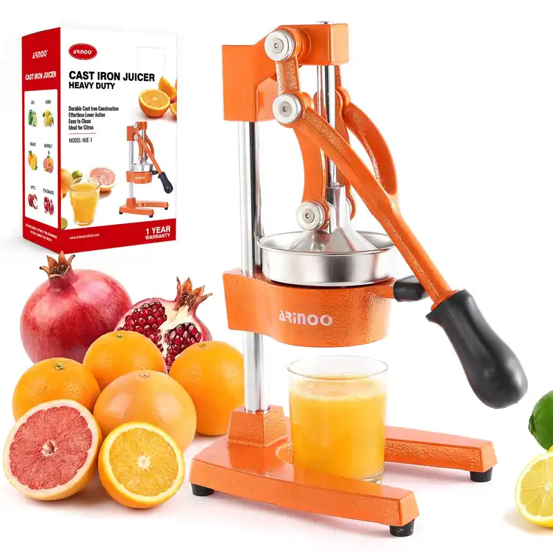 ARINOO Kitchen Cast Iron Citrus Juicer,Manual Hand Press Orange Juicer,Heavy Duty Countertop Squeezer for Lemon,Orange, Easy to Use & Clean(Orange)
