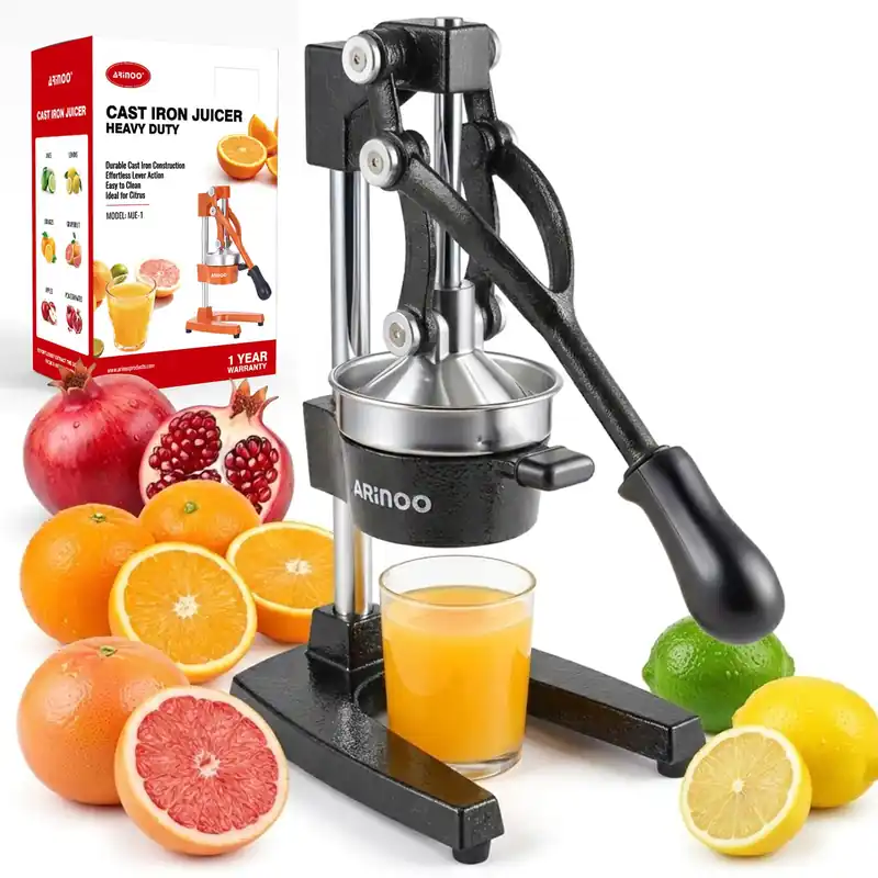 ARINOO Kitchen Cast Iron Citrus Juicer,Manual Hand Press Orange Juicer,Heavy Duty Countertop Squeezer for Lemon,Orange, Easy to Use & Clean(Black)
