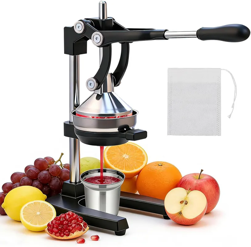 Xiwrdok Cast Iron Juicer Hand Press for Citrus Fruits,Pomegranates,Grapefruits,Heavy-Duty Cast Iron Juicer,Lemon Squeezer Manual,with Stainless Steel Cup,Easy to Use & Clean(Black)