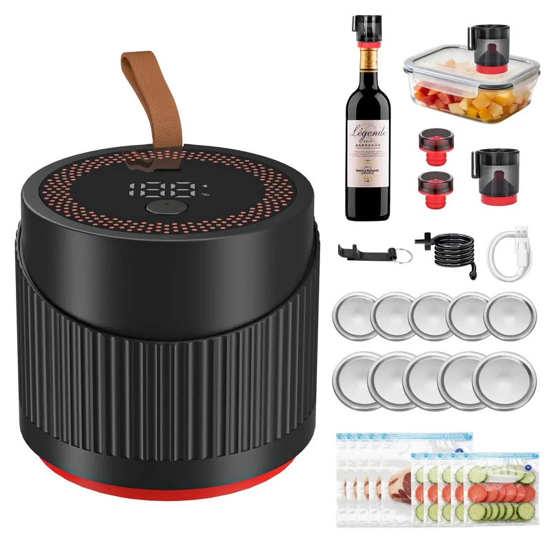 Upgraded 4-in-1Electric Mason Jar Vacuum Sealer Kit for Wide &Regular Mouth Jars,Wine Bottles,Vacuum Bags,Containers,Portable Automatic Canning Vacuum Sealer Machine for Kitchen,RV Travel Food Storage