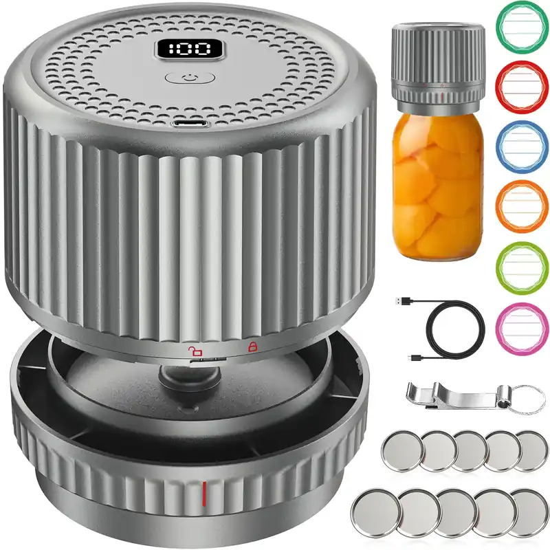 M12 Auto Stop Electric Mason Jar Vacuum Sealer - 2026 Upgrade Smart Jar Vacuum Sealer for Mason Jars with Wide and Regular 2500mAh Battery Portable Mason Jar Sealer Machine Kit