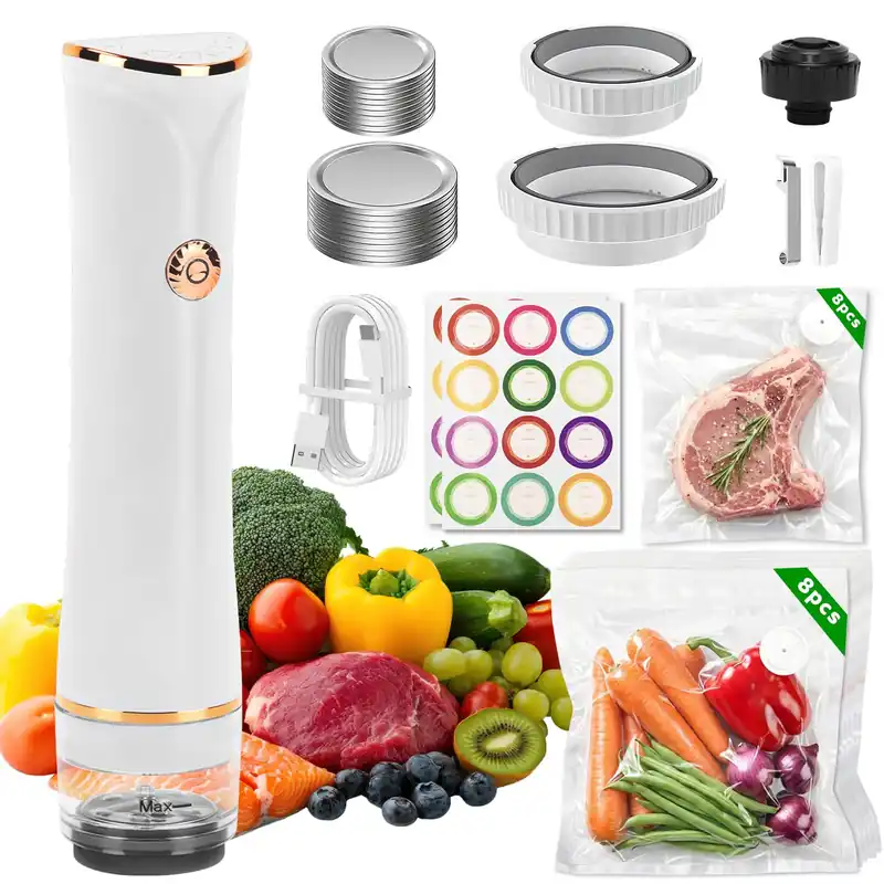 Kelongn 3-IN-1 Compact Vacuum Sealer for Food with Reusable Bags & Mason Jar Kit, Ultra-long 100-minutes Vacuuming Time, 6X Freshness Keep for Home Kitchen RV Travel Seal Meal