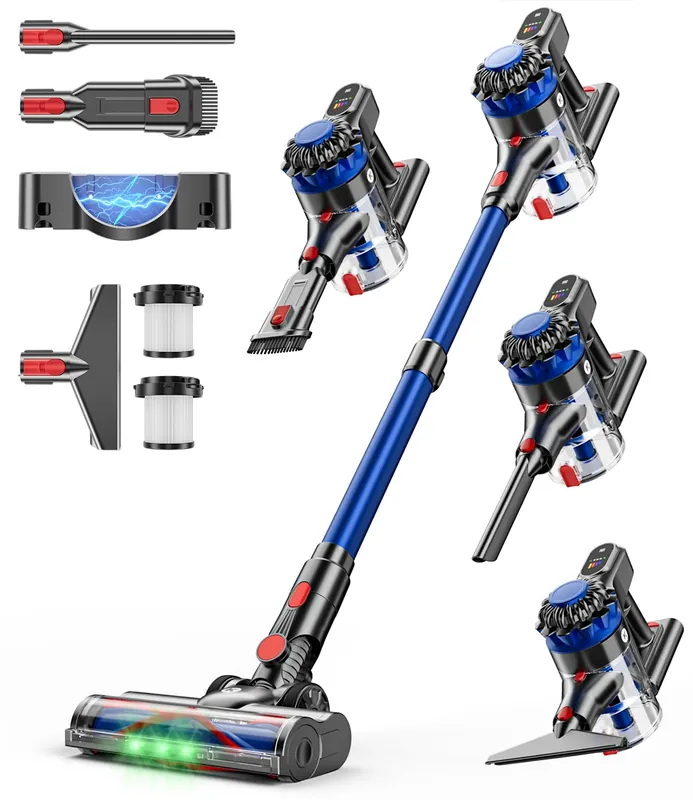 KARDV Cordless Vacuum Cleaner, 500W/40Kpa Vacuum Cleaners for Home, 60Mins Stick Vacuum with LED Display, Anti-Tangle & Wall Mount Charging, 8 in 1 Lightweight Vacuum for Hard Floors Carpet Pet Hair