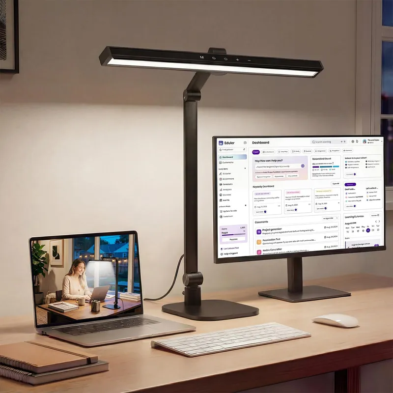 LIONVISON Desk Lamps for Home Office 2 in 1 Eye-Caring Modern LED Desk Lamp for Worker - 5 Color Temperature 10 Brightness Computer Light - Memory & Timer Func Desk Light for Student, Seniors