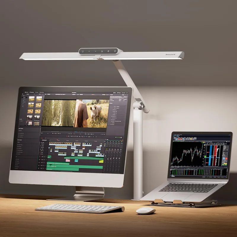 Honeywell LED Desk Lamp with Clamp - HJ1 Sunturalux Eye-Caring Clip on Lights for Home Office, 1200LM Clamp Lamp 4 Color Modes Stepless Dimming Task Desk Light for Working White