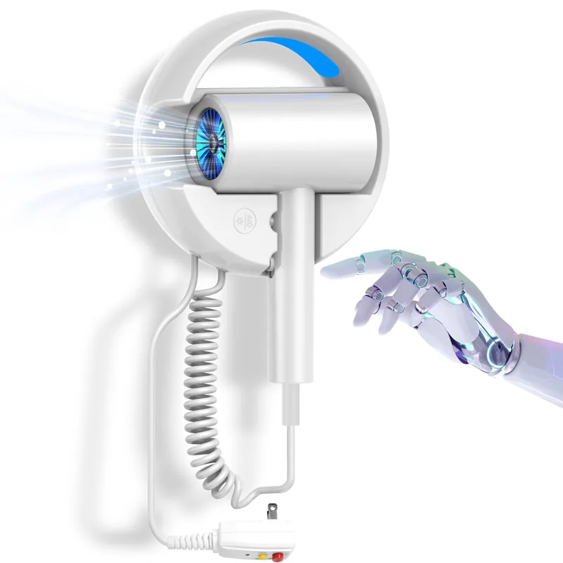 110V Hotel Wall Mounted Hair Dryer for Bathroom(with Night Light) Professional Styling HairDryer for Salon【Blue Light Negative Ions】 Fast Drying Restroom Blow Dryer,Matte Texture - Pearly White