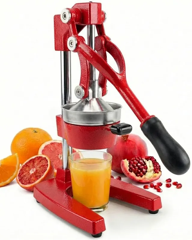 Eurolux Ultra-Premium Cast Iron Juicer Extra-Large, Heavy Duty, Commercial Grade, Stainless Steel Manual Hand Press Citrus Squeezer For Fresh Orange Juice, Pomegranate, Lemon, and Much More (Red)