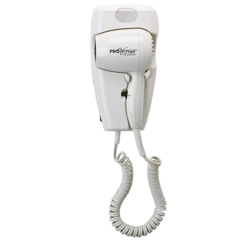 Jerdon Wall-Mount Hair Dryer - White Plug-in Hotel Style with 32 Power Cord - Wall Mounted JWM8C