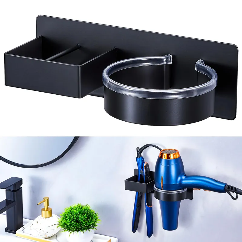 YAYINLI Hair Straightener Holder Wall, Blow Dryer Holder Wall Mounted Hairdryer Holder for Bathroom, Hair Tools Organizer & Storage Curling Iron Holder, Salon Hair Dryer Holder (Black)