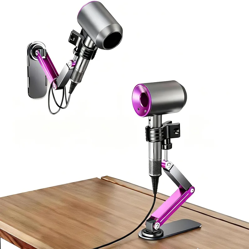 Metal Stable Hair Dryer Stand,Hands Free Blow Dryer Stand With Height & Angle Adjustable,Wall Mounted & Countertop Hairdryer Holder For Bathroom Bedroom Vanity,Compatible With 99% Hairdryers(Large)