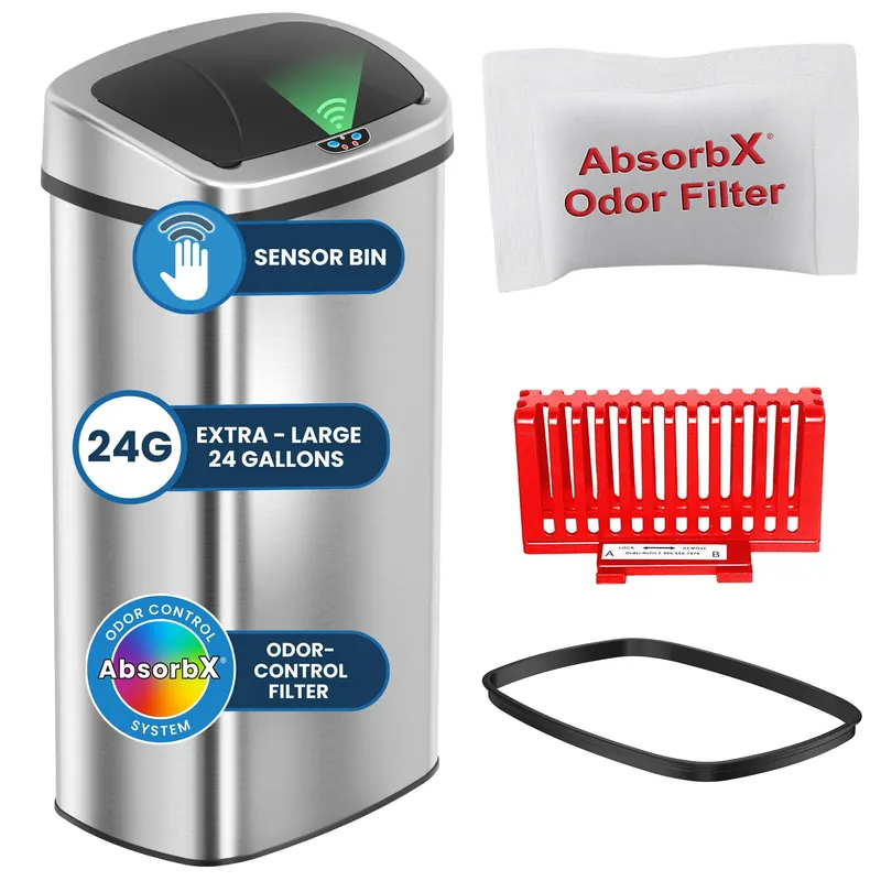24 Gallon Sensor 2.0 Kitchen Trash Can with Lid, Commercial Grade Automatic Stainless Steel Touchless Recycle Bin