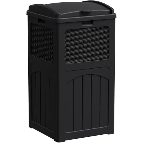 Waterproof Resin Garbage Bin for Hideaway, Deck, Patio, Dark Black