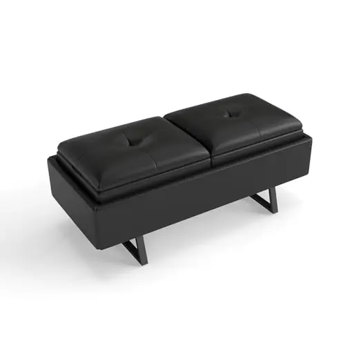 Leather Bench Waiting Room Chairs - 2 Seat Office Guest Reception Bench with Cushion