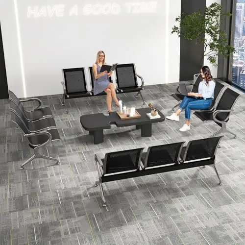 Waiting Room Bench Set - Metal Office Guest Reception Seat Black Mesh Waiting Room Chairs with Armrest for Airport