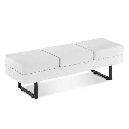Heavy Duty Office Guest Reception Bench, Faux Leather Upholstered Lobby Chairs for Salon,