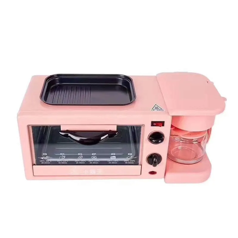 Multifunction Breakfast Machine with Mini Toaster Electric Oven, 3 in 1 Breakfast Maker Station, Breakfast Egg Sandwich Maker(Pink)