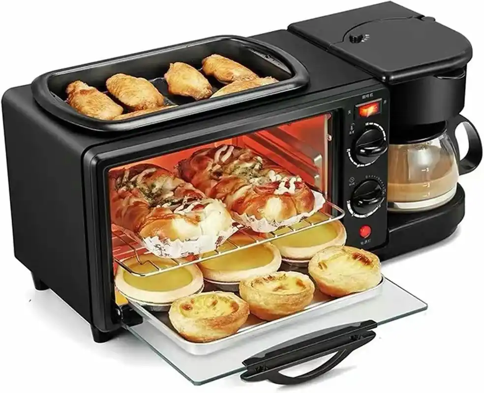 3 in 1 Versatile Breakfast Station, Breakfast Maker with Frying Pan and Coffee Machine, Portable Oven Breakfast Maker for Apartments Kitchenettes